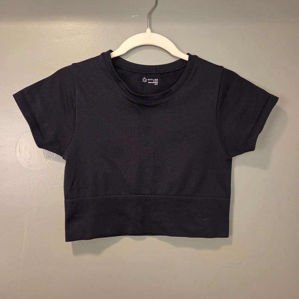Offline by Aerie Women's Active Cropped Shirt Size S Black‎